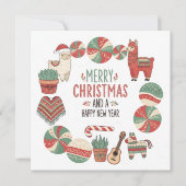 Cute Llama and Poncho Andean Christmas Card シーズンカード (正面)