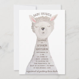 Cute Llama Baby Shower | Neutral Watercolor Alpaca 招待状