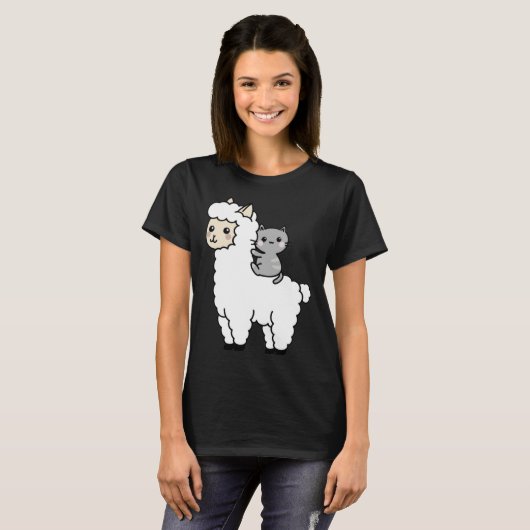 Cute Llama Cat Best Friends Tシャツ (正面フル)