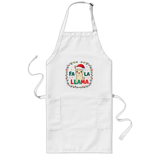 Cute Llama Christmas Design – "FÁ LA LAMA" Holiday ロングエプロン (正面)