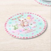 Cute Llama Fun Cactus Colorful Girl Birthday ラウンドペーパーコースター (アングル)