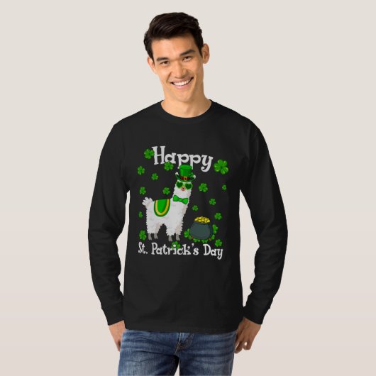 Cute Llama  Happy St Patrick s Day Shamrock Irish Tシャツ (正面フル)