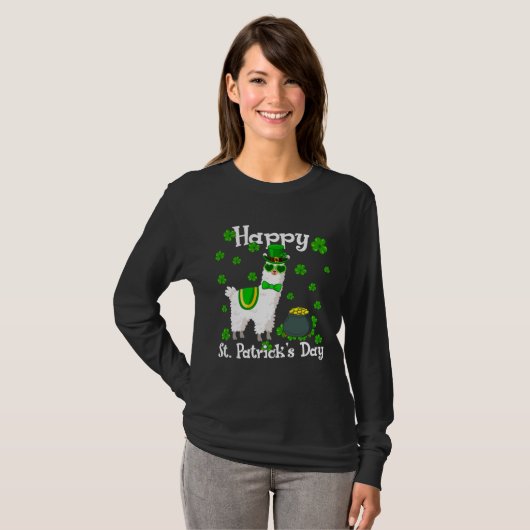 Cute Llama Happy St Patrick s Day Shamrock Irish Tシャツ (正面フル)