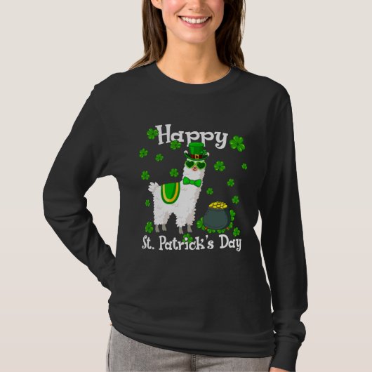 Cute Llama  Happy St Patrick s Day Shamrock Irish Tシャツ (正面)