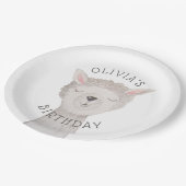 Cute Llama Kids Birthday. Alpaca Farm Animal Party ペーパープレート (アングル)