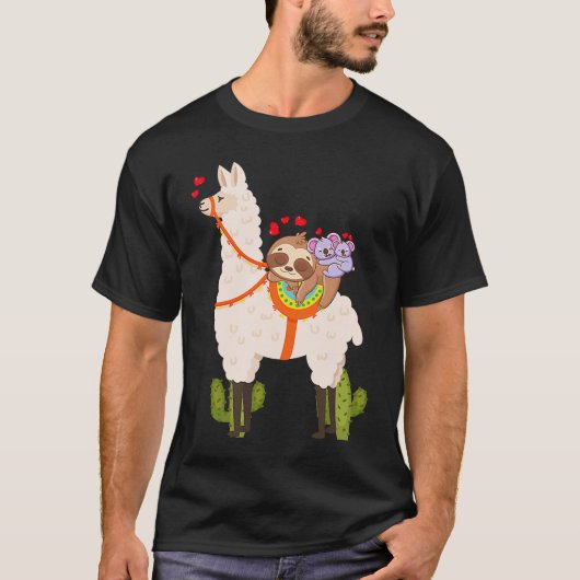 Cute Llama Sloth Koala Valentines Day Mothers Day Tシャツ (正面)