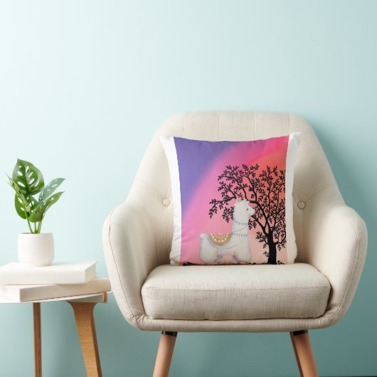 Cute Llama Sunset Pillow クッション (椅子)