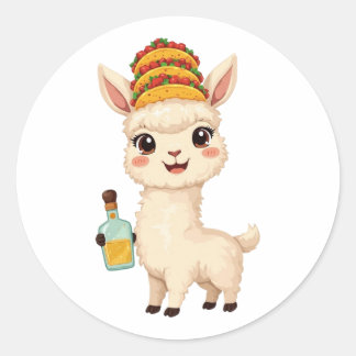 Cute Llama Taco Tequila Sticker - Kawaii Food Fun ラウンドシール