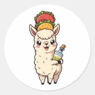 Cute Llama Taco Tequila Sticker - Kawaii Food Fun ラウンドシール