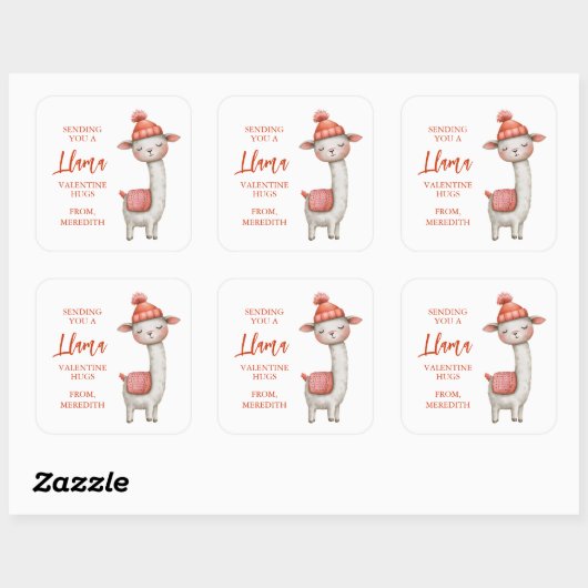 Cute Llama Valentine's Day Label, Valentine スクエアシール (シート)