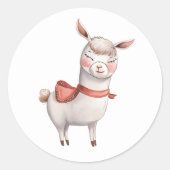 Cute Llama Valentine's Day Label, Valentine ラウンドシール (正面)