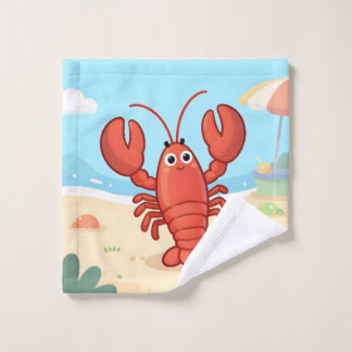 Cute lobster at the beach ウォッシュタオル