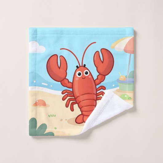 Cute lobster at the beach ウォッシュタオル (ウォッシュタオル)