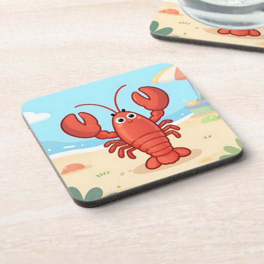 Cute lobster at the beach コースター (左側)