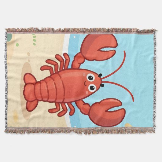 Cute lobster at the beach スローブランケット (正面)