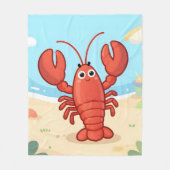 Cute lobster at the beach フリースブランケット (正面)