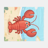 Cute lobster at the beach フリースブランケット (正面(横))