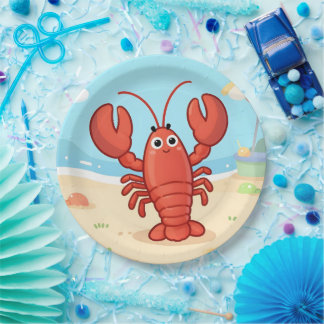 Cute lobster at the beach ペーパープレート