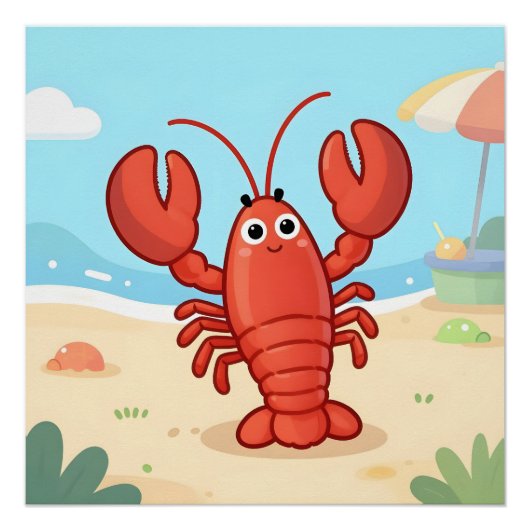 Cute lobster at the beach ポスター (正面)