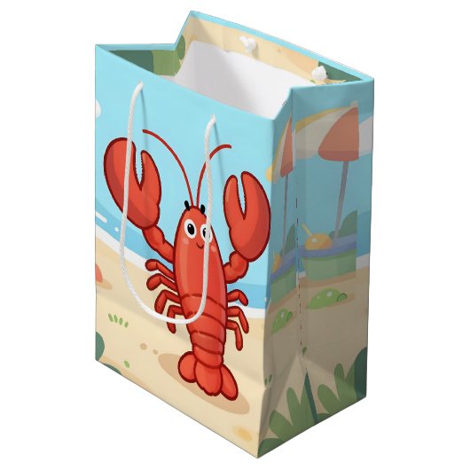 Cute lobster at the beach ミディアムペーパーバッグ (正面アングル)