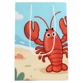 Cute lobster at the beach ミディアムペーパーバッグ (裏面)