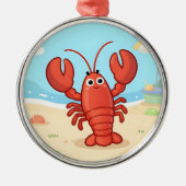 Cute lobster at the beach メタルオーナメント (正面)