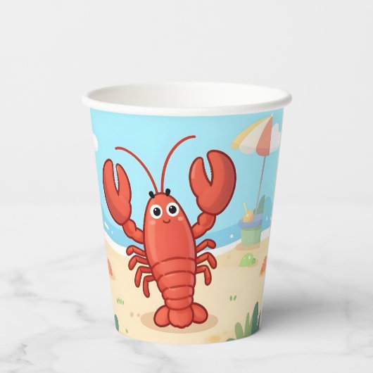 Cute lobster at the beach 紙コップ (裏面)