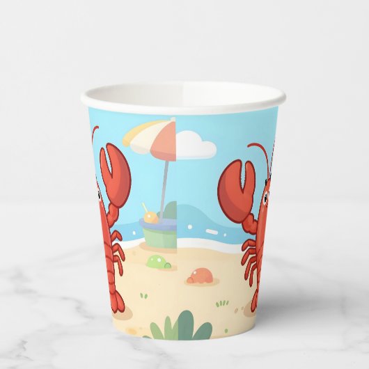 Cute lobster at the beach 紙コップ (左)