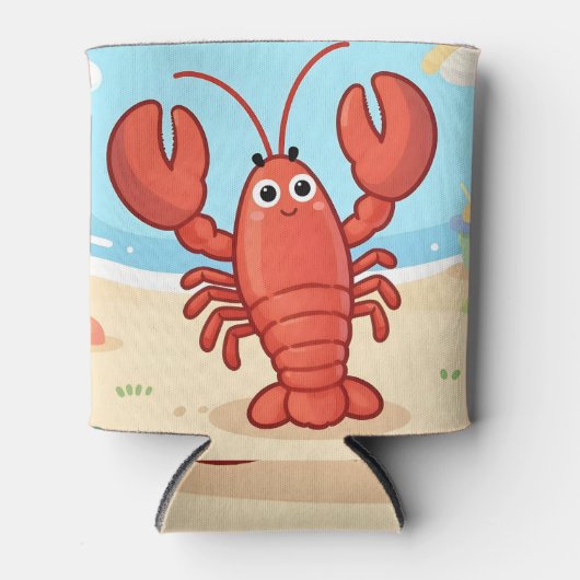 Cute lobster at the beach 缶クーラー (正面)