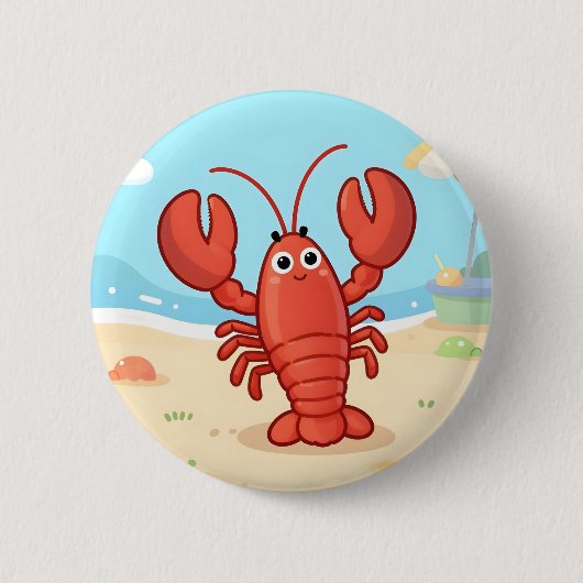 Cute lobster at the beach 缶バッジ (正面)