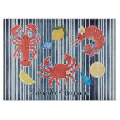 Cute lobster crab lemons crustaceans striped カッティングボード (正面)