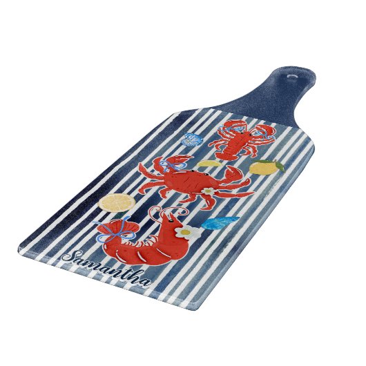 Cute lobster crab lemons crustaceans striped long カッティングボード (角)