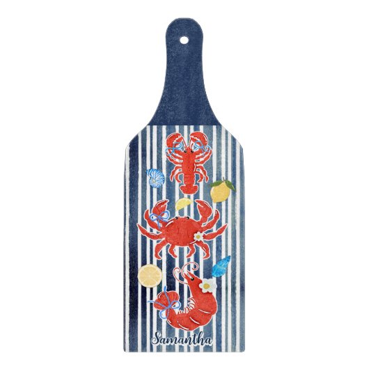 Cute lobster crab lemons crustaceans striped long カッティングボード (正面)