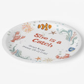 Cute Lobster She is a Catch Bridal Shower ペーパープレート (アングル)