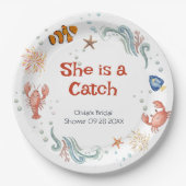 Cute Lobster She is a Catch Bridal Shower ペーパープレート (正面)
