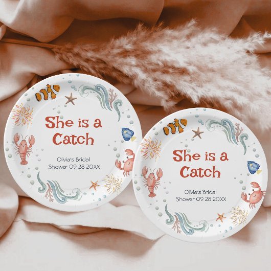 Cute Lobster She is a Catch Bridal Shower ペーパープレート