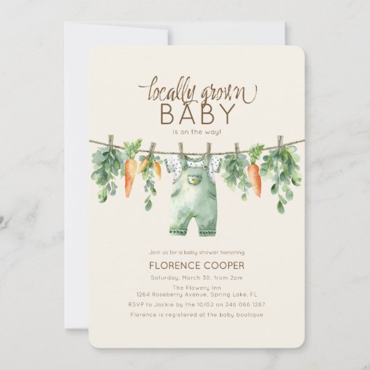 Cute Locally Grown Baby Shower Invitation 招待状 (正面)
