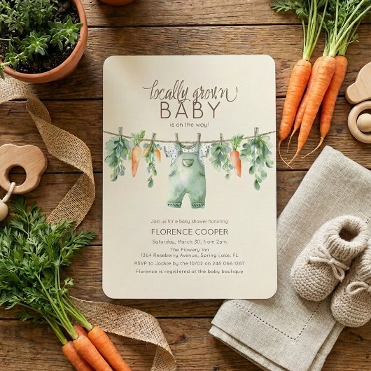 Cute Locally Grown Baby Shower Invitation 招待状