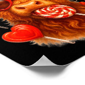 Cute Lollip Highland Cow Valentine's Day Red Heart ポスター (角)