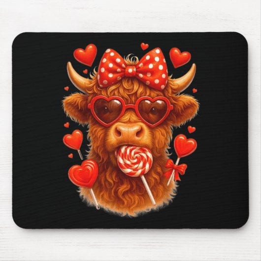 Cute Lollip Highland Cow Valentine's Day Red Heart マウスパッド (正面)