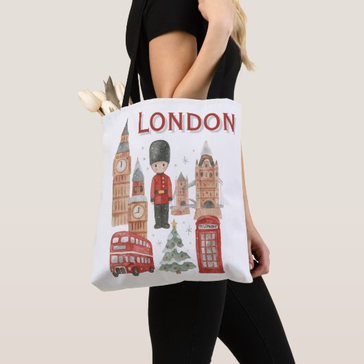 Cute London City British Guard, Big Ben & Red Bus トートバッグ (クローズアップ)