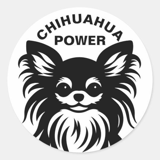 Cute long-haired Chihuahua cartoon ラウンドシール (正面)
