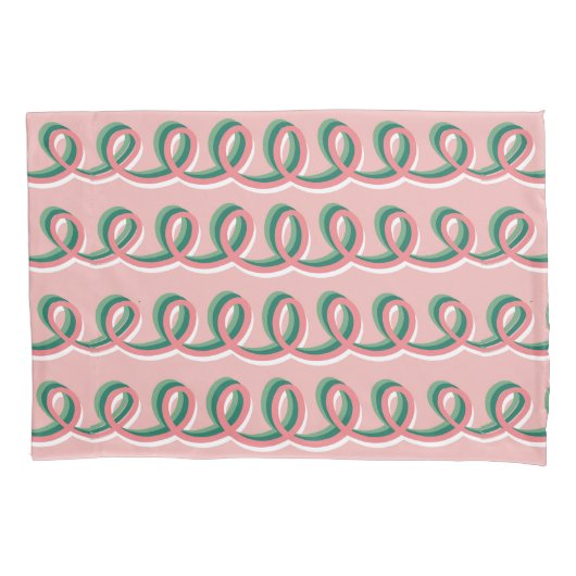 Cute Looped Pink and Green Pillow Case 枕カバー (正面左)