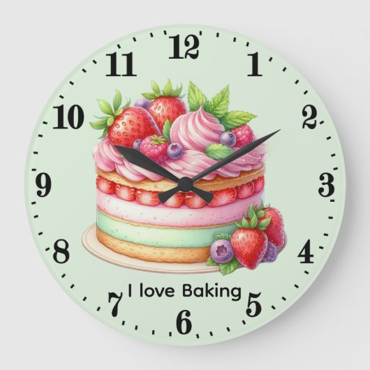 Cute love baking customizable ラージ壁時計 (正面)