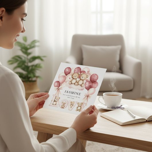 cute Love Balloons Watercolor Valentine カード