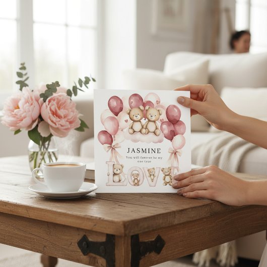 cute Love Balloons Watercolor Valentine カード