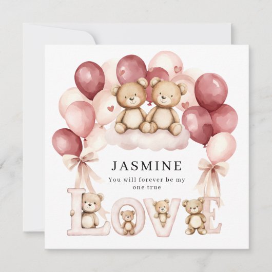 cute Love Balloons Watercolor Valentine カード (正面)