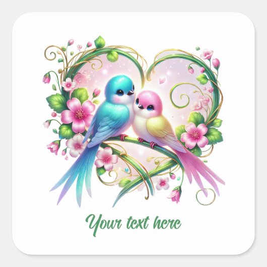 Cute love birds customizable Wedding  スクエアシール (正面)