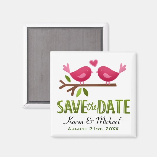Cute Love Birds Save the Date  マグネット (正面/裏面)