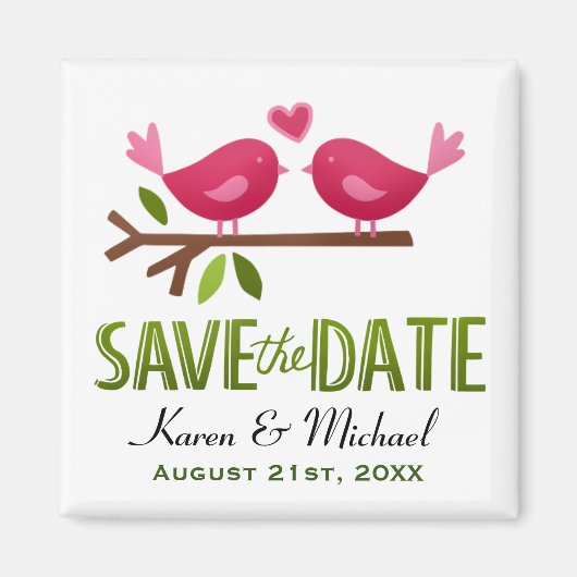 Cute Love Birds Save the Date  マグネット (正面)